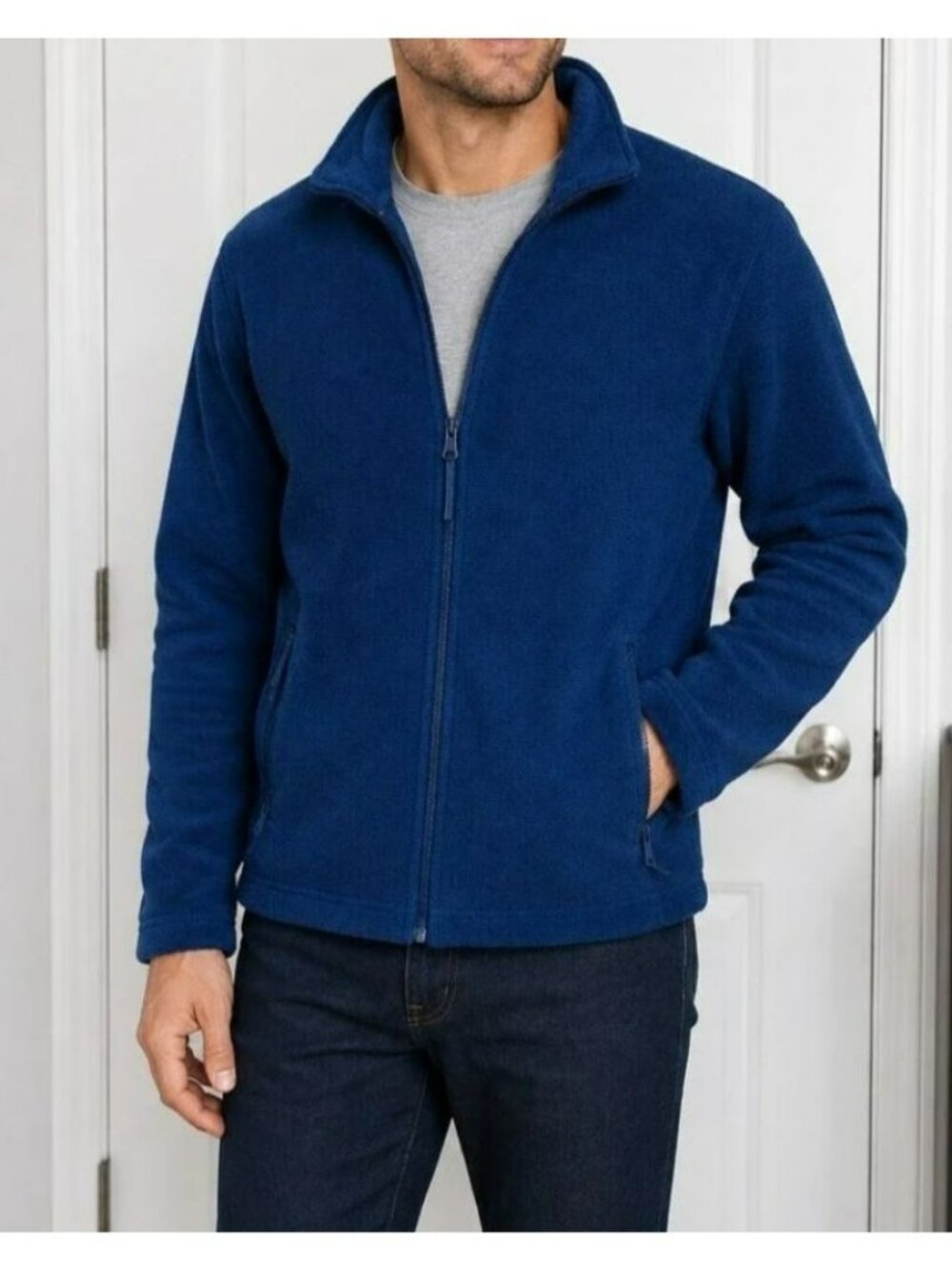 Boston Traders Mens Full-Zip Blue Fleece Jacket XL Zipper Pockets